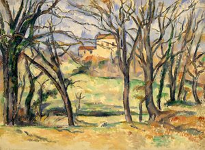 Bäume und Häuser in der Nähe des Jas de Bouffan, 1885-86 von Paul Cézanne