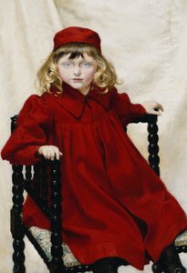 Porträt von Harriet Fischer, kleine Dreiviertellänge, in rotem Kleid, 1896 von Paul Fischer