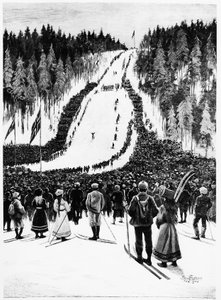 Ski: Das norwegische Derby, das Skirennen - Zeichnung von Paul Fisher, Feb. 1900, Bibl. des Arts Deco