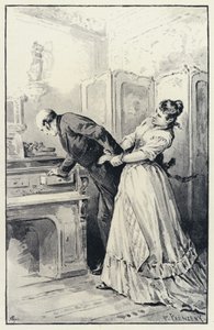Illustration zu Anna Karenina: Karenina nimmt Besitz von den Briefen seiner Frau (Lithografie) von Paul Frenzeny