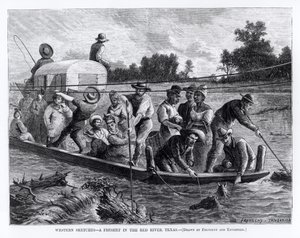 Westliche Skizzen, ein Hochwasser im Red River, Texas, Illustration aus 