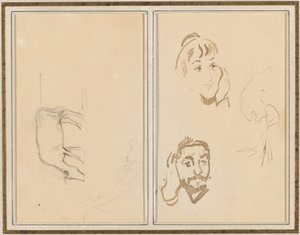 Eine grasende Kuh; Kopf einer Frau mit der Hand an der Wange und Kopf eines Mannes mit der Hand am Ohr (verso)
