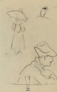 Eine Person mit einem Regenschirm und ein sitzender Mann mit Hut und Glas [verso] von Paul Gauguin