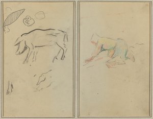 Ein Schwein; bretonischer Bauer kniend (verso) von Paul Gauguin