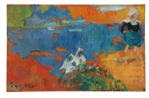 Bretonisches Mädchen und eine Gans am Wasser, 1888 von Paul Gauguin