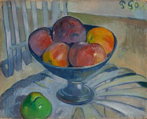 Obstschale auf einem Gartenstuhl, ca. 1890