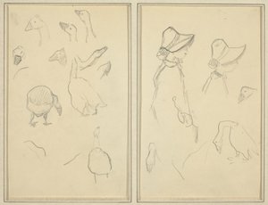 Gänse; Mädchen mit Hauben, Gänse (recto)