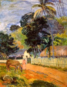 Pferd auf der Straße, tahitianische Landschaft, 1899