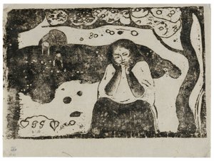 Menschliches Elend, aus der Suite der späten Holzschnittdrucke von Paul Gauguin