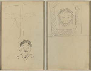 Landschaft und Kopf eines Mannes; Kopf eines Affen in einem Quadrat [recto] von Paul Gauguin