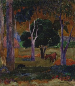 Landschaft mit einem Schwein und einem Pferd (Hiva Oa) von Paul Gauguin
