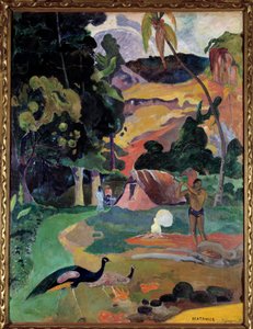 Matamoe oder Landschaft mit Pfauen. Ansicht einer Landschaft in Tahiti. Gemälde von Paul Gauguin