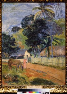 Landschaft. Ein Pferd auf einer Straße
