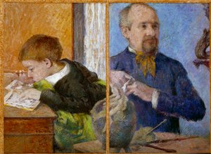 Porträt des Bildhauers Jean Paul Aubé und seines Sohnes Emile von Paul Gauguin