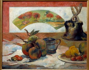 Stillleben mit Fächer. Gemälde von Paul Gauguin von Paul Gauguin