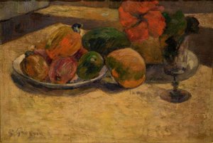 Stillleben mit Mango und Hibiskus von Paul Gauguin