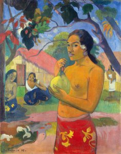 Tahiti: Frau mit Frucht (Wohin gehst du? / Eu haere ia oe?), Paul Gauguin (1893)