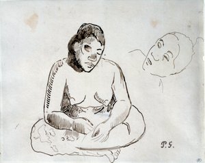 Tahitianische Frau sitzt. Tintenstudie von Paul Gauguin (1848-1903) 19. Jahrhundert Paris, Louvre Museum