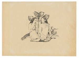 Zwei Maori-Frauen hocken sich hin von Paul Gauguin