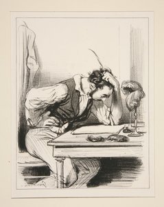 Alcibiade Cliquet wird mit der Abfassung einer Reklame beauftragt... von Paul Gavarni