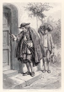 Gulliver kommt um drei Uhr nachmittags nach Hause und betritt das Haus, aus der französischen Ausgabe von Gullivers Reisen von Jonathan Swift von Paul Gavarni