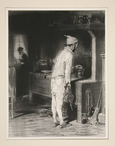 Herr in der Küche, Dame am Klavier. von Paul Gavarni