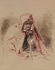Alte Dame im roten Schal von Paul Gavarni