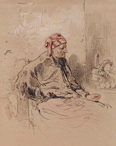 Alte Frau mit roter Haube von Paul Gavarni