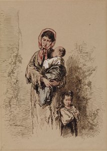 Bäuerin mit zwei kleinen Kindern von Paul Gavarni