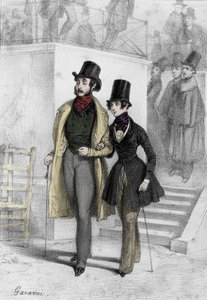 Porträt der Schriftstellerin George Sand, Aurore Dupin, Baronne Dudevant, als Studentin in Paris, als Junge gekleidet. Zeichnung von Paul Gavarni