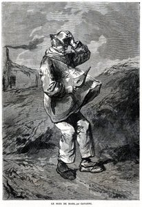 Der Monat März: Darstellung eines Mannes, der in einer Hand einen Blasebalg und in der anderen seinen Hut hält, seine Kleidung wird vom Wind aufgewirbelt von Paul Gavarni