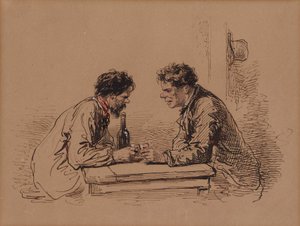 Zwei Männer an einem Tisch mit Wein von Paul Gavarni