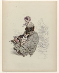 Frau, im Wind gehend, mit Sonnenschirm, 1840