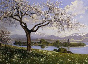 Eine bayerische Seelandschaft im Frühling