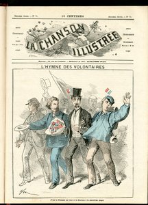 La Chanson illustrée (Zeitschrift), Nummer 74, Satirisch in Farben, ca. 1870: Die Hymne der Freiwilligen - Krieg 1870-1871, Patriotismus - Illustration von Hadol (1835-1875)