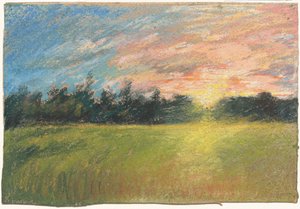 Eine Wiese bei Sonnenuntergang von Paul Huet