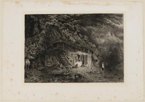 Normannisches Bauernhaus mit den Ruinen des Schlosses Arcques. Beraldi 79 IFF 31 von Paul Huet