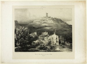 Der Turm von Mont-Perrou, gesehen vom Ufer der Allier (Auvergne)