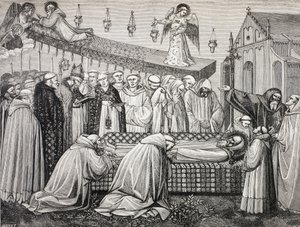 Tod des Heiligen Benedikt von Nursia in der Abtei Monte Cassino von Paul Lacroix