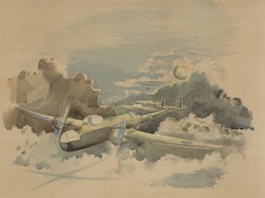 Mondlichtreise, Hampden fliegt über die Wolken von Paul Nash