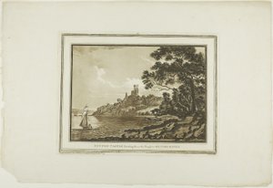 Benton Castle Blick hinunter zum Milford Haven, aus Zwölf Ansichten in Aquatinta nach Zeichnungen vor Ort in Südwales von Paul Sandby
