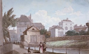 The Thatched House Inn und der New River, Islington, London, ca. 1790
