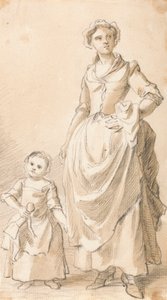 Frau und Kind, die eine Puppe halten