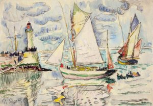Zwei Fischerboote vor der Einfahrt zum Hafen von Granville