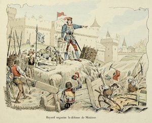 Illustration aus dem Buch „Histoire du chevalier Bayard“ von Theodore Cahu, illustriert von Paul De Semant (1855-1915): Bayard organisiert die Verteidigung von Mezieres 1521