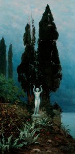 Eine Statue in einer Seelandschaft