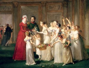 Die Ankunft von Marie-Louise de Habsbourg-Lorraine (1791-1847) in der Galerie des Schlosses von Compiegne, 28. März 1810
