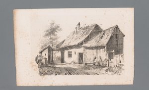 Ansicht einer Straße mit Häusern (Serie: Beginselen van landschappen) von Paulus Lauters