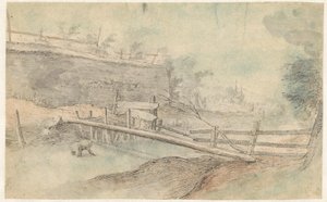 Ein Baumstamm als Brücke über einen Fluss von Paulus Willemsz. van Vianen