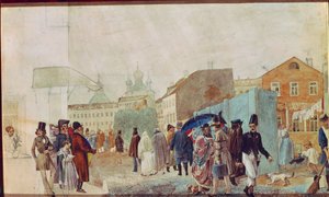 Straßenszene im Regen in Moskau von Pavel Andreevich Fedotov